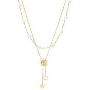 Pearls and Flower Necklace Set Stainless Steel